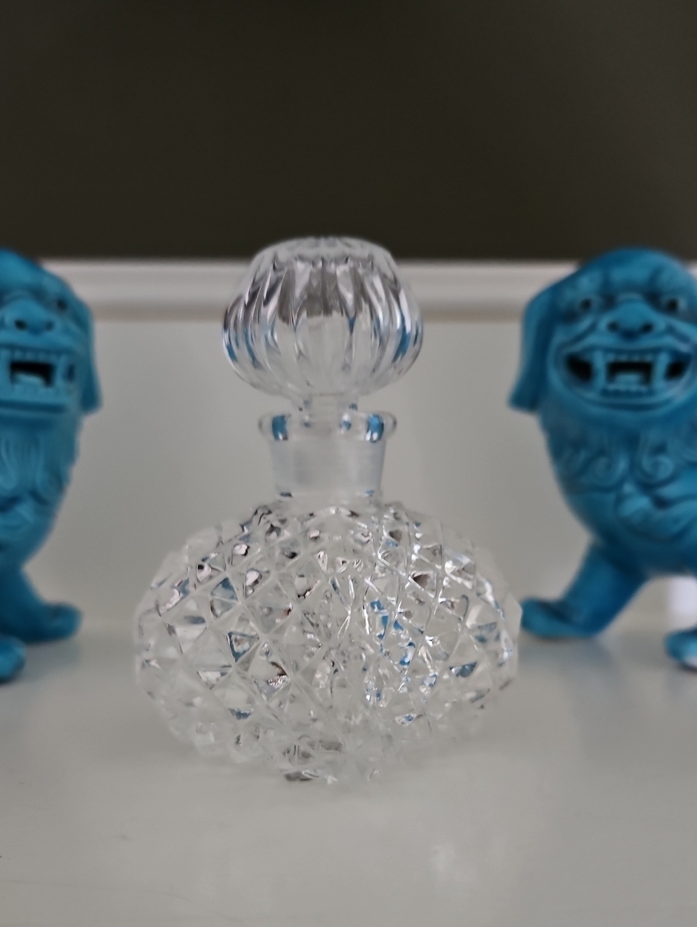 Diamond Cut Lead Crystal Perfume Bottle  Accent w Dauber - Elegant Vintage